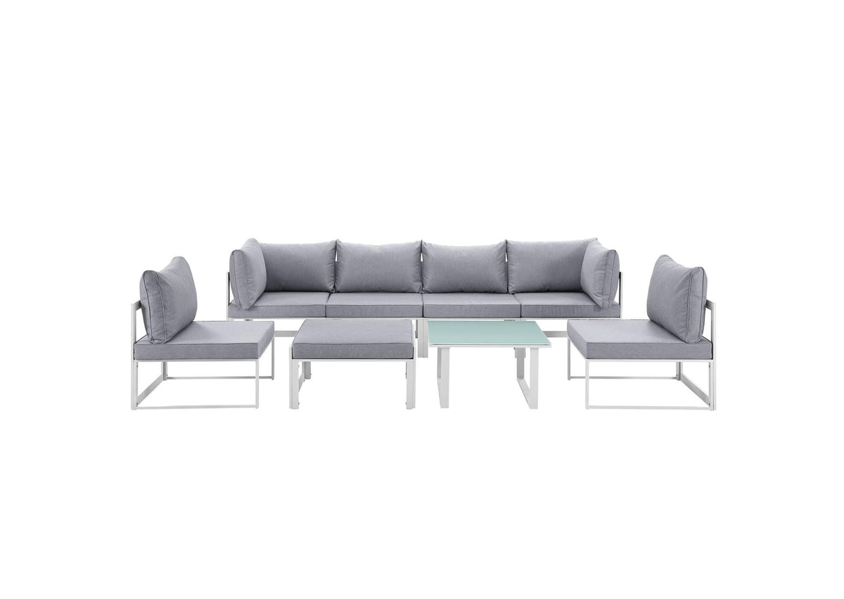 EEI-1728-WHI-GRY-SET Fortuna 8 Piece Outdoor Patio Sectional Sofa Set By Modway