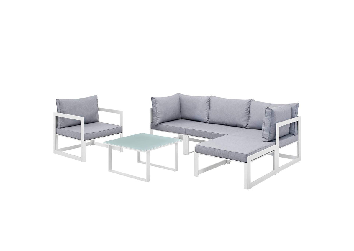 EEI-1731-WHI-GRY-SET Fortuna 6 Piece Outdoor Patio Sectional Sofa Set By Modway