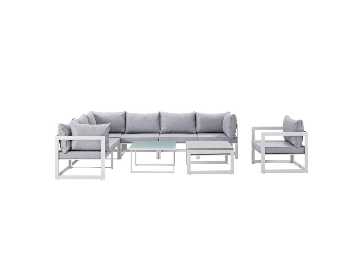 EEI-1734-WHI-GRY-SET Fortuna 9 Piece Outdoor Patio Sectional Sofa Set By Modway