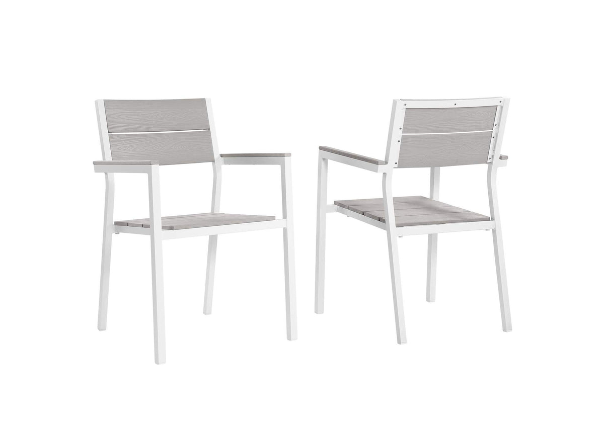 EEI-1739-WHI-LGR-SET Maine Outdoor Patio Dining Armchair Set Of 2 By Modway