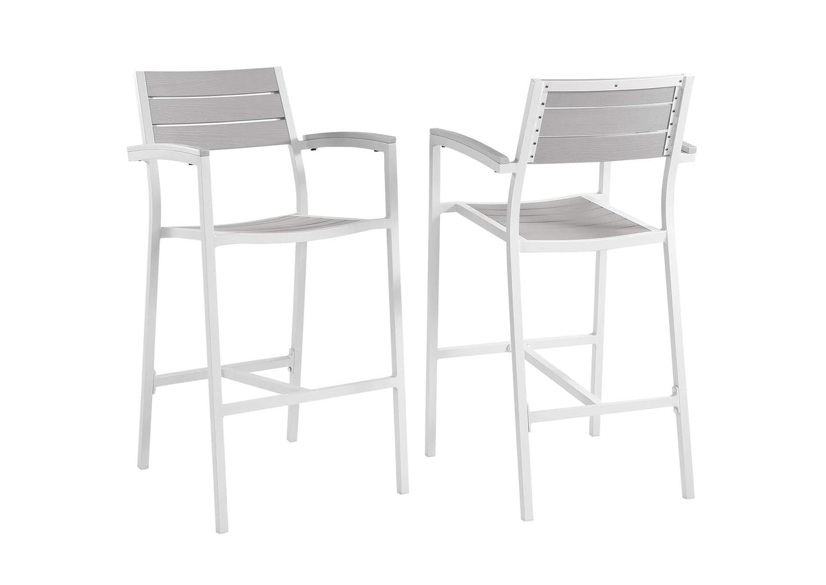 EEI-1740-WHI-LGR-SET Maine Outdoor Patio Bar Stool Set Of 2 By Modway