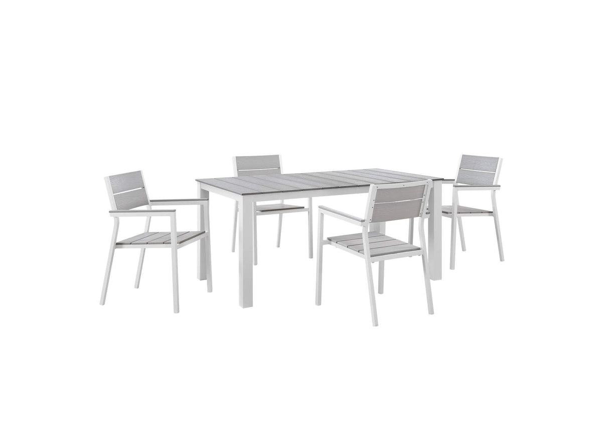 EEI-1747-WHI-LGR-SET Maine 5 Piece Outdoor Patio Dining Set By Modway