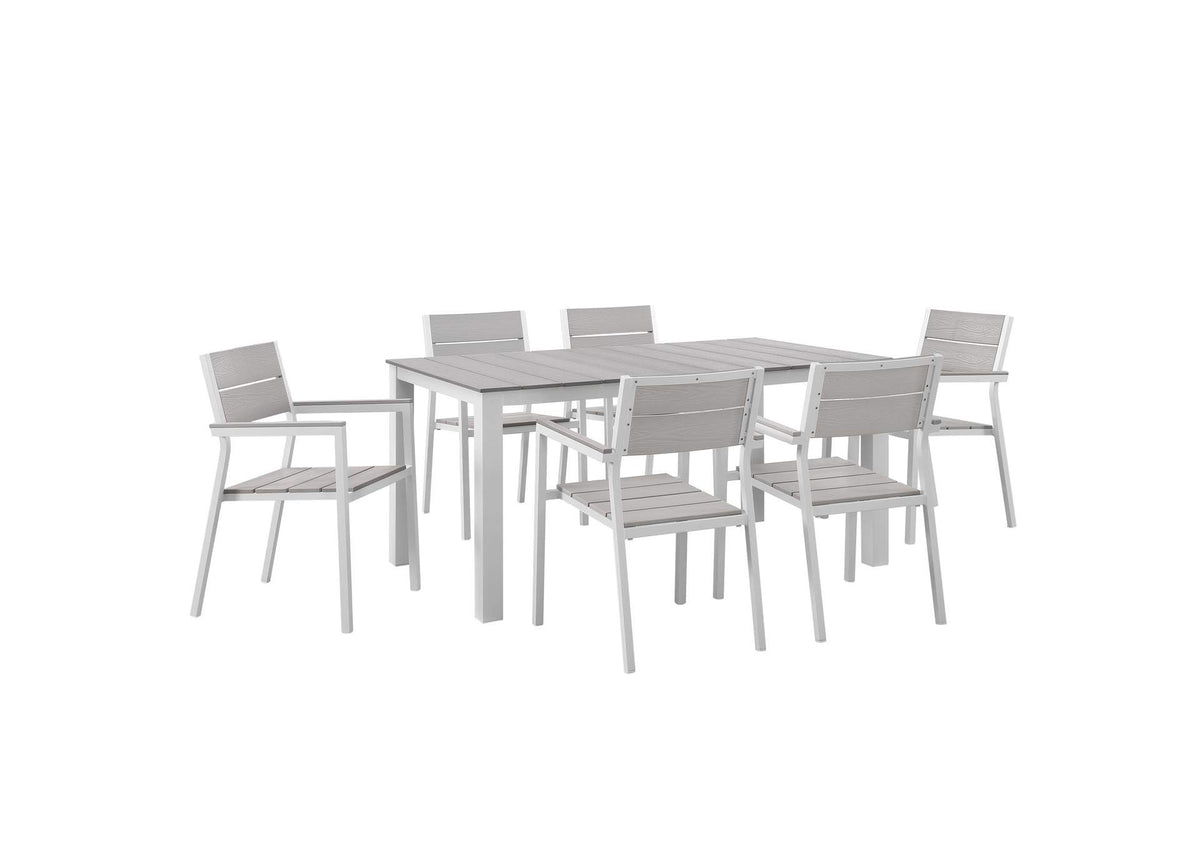 EEI-1749-WHI-LGR-SET Maine 7 Piece Outdoor Patio Dining Set By Modway