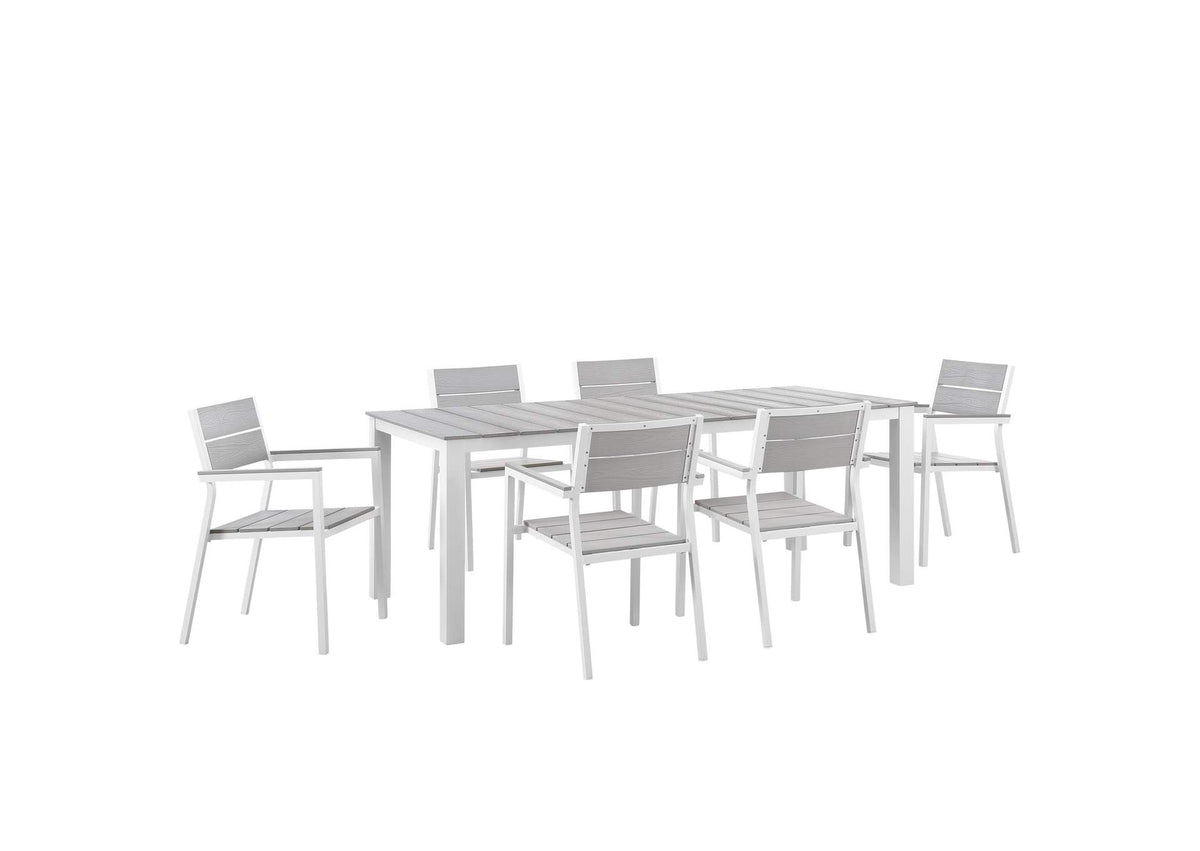 EEI-1751-WHI-LGR-SET Maine 7 Piece Outdoor Patio Dining Set By Modway