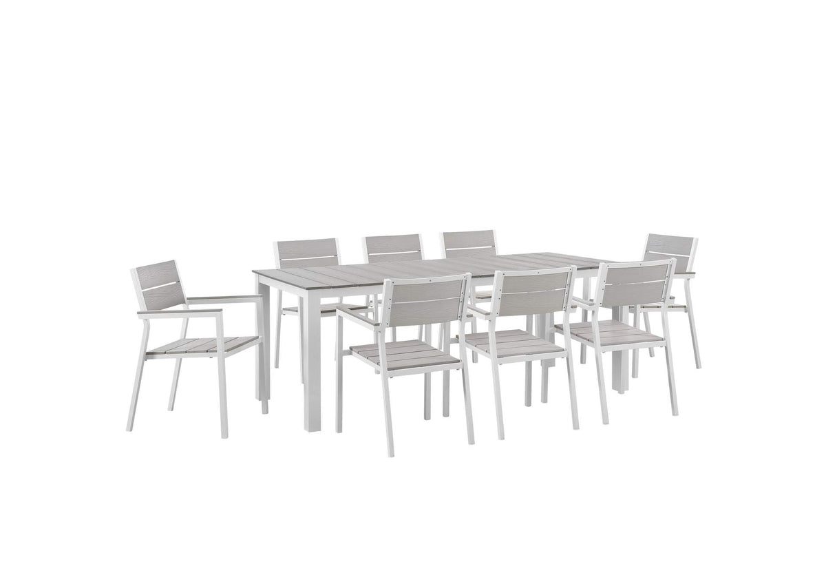 EEI-1753-WHI-LGR-SET Maine 9 Piece Outdoor Patio Dining Set By Modway