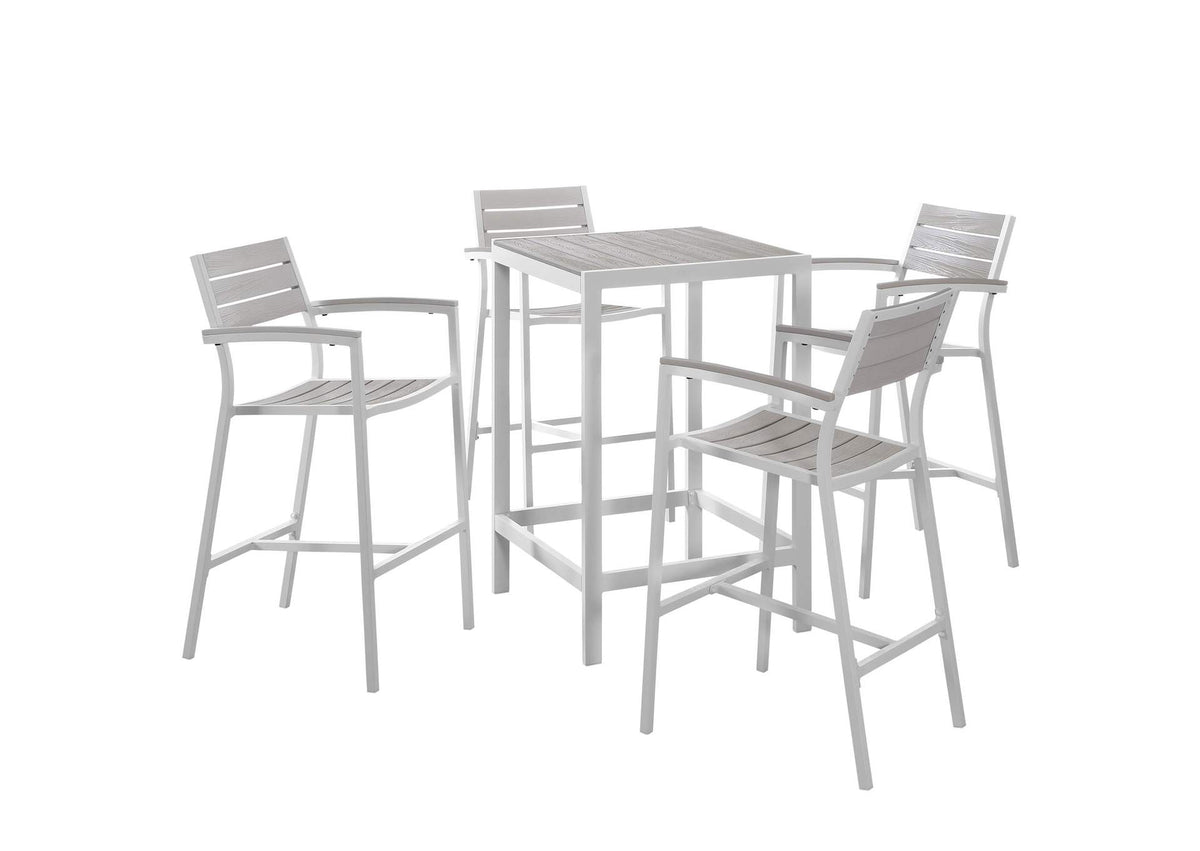 EEI-1755-WHI-LGR-SET Maine 5 Piece Outdoor Patio Bar Set By Modway