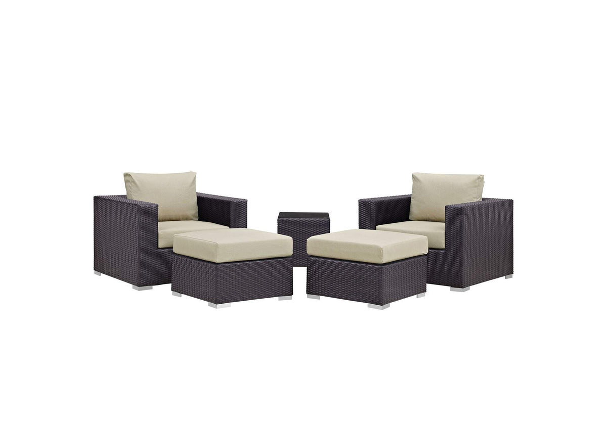 EEI-1809-EXP-BEI-SET Convene 5 Piece Outdoor Patio Sectional Set By Modway