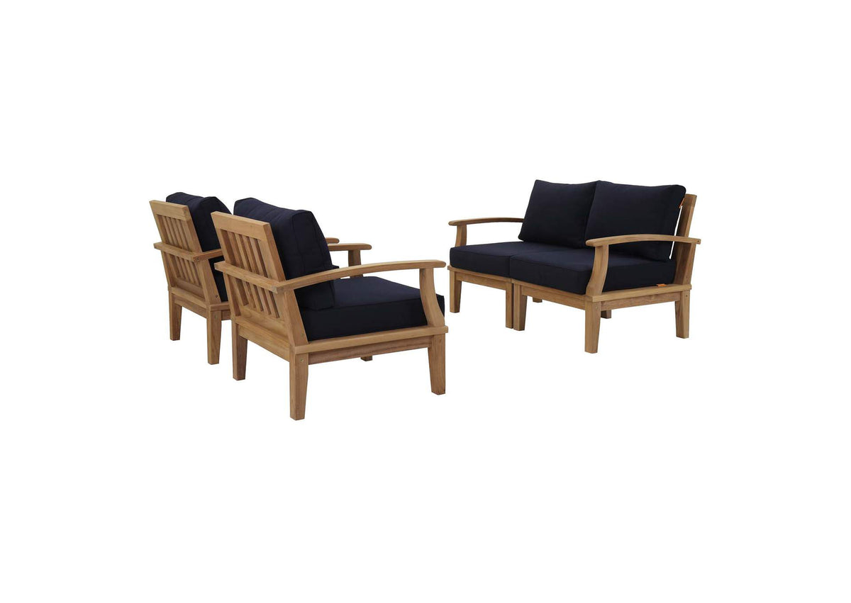 EEI-1818-NAT-NAV-SET Marina 4 Piece Outdoor Patio Teak Set By Modway