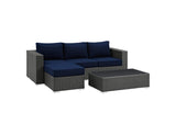 EEI-1889-CHC-NAV-SET Sojourn 3 Piece Outdoor Patio Sunbrella® Sectional Set By Modway