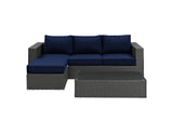 EEI-1889-CHC-NAV-SET Sojourn 3 Piece Outdoor Patio Sunbrella® Sectional Set By Modway