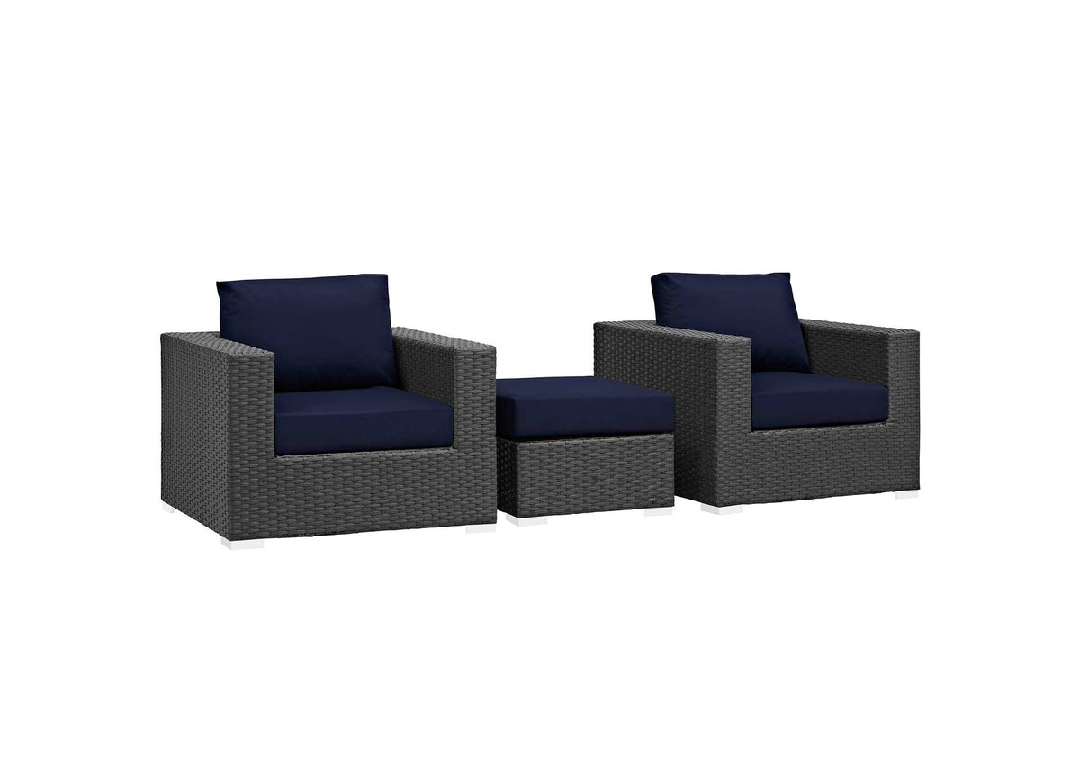 EEI-1891-CHC-NAV-SET Sojourn 3 Piece Outdoor Patio Sunbrella® Sectional Set By Modway