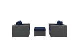 EEI-1891-CHC-NAV-SET Sojourn 3 Piece Outdoor Patio Sunbrella® Sectional Set By Modway