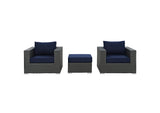 EEI-1891-CHC-NAV-SET Sojourn 3 Piece Outdoor Patio Sunbrella® Sectional Set By Modway