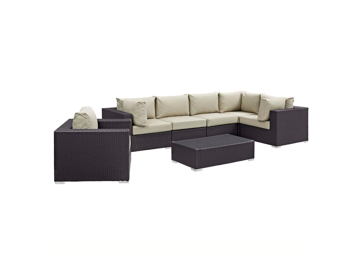 EEI-2157-EXP-BEI-SET Convene 7 Piece Outdoor Patio Sectional Set By Modway
