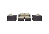 EEI-2158-EXP-BEI-SET Convene 5 Piece Outdoor Patio Sofa Set By Modway