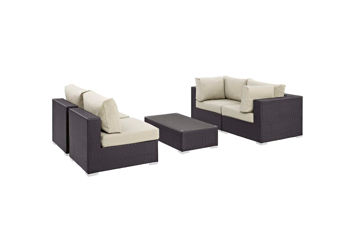 EEI-2163-EXP-BEI-SET Convene 5 Piece Outdoor Patio Sectional Set By Modway