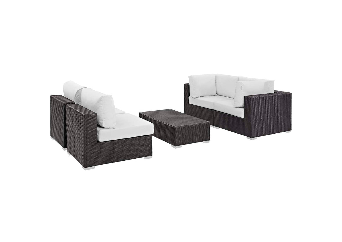 EEI-2163-EXP-WHI-SET Convene 5 Piece Outdoor Patio Sectional Set By Modway
