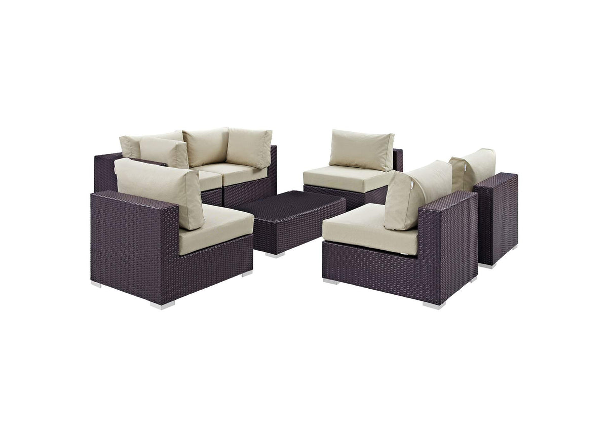 EEI-2164-EXP-BEI-SET Convene 7 Piece Outdoor Patio Sectional Set By Modway