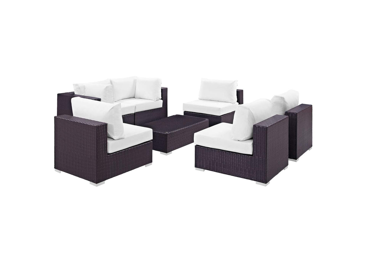 EEI-2164-EXP-WHI-SET Convene 7 Piece Outdoor Patio Sectional Set By Modway