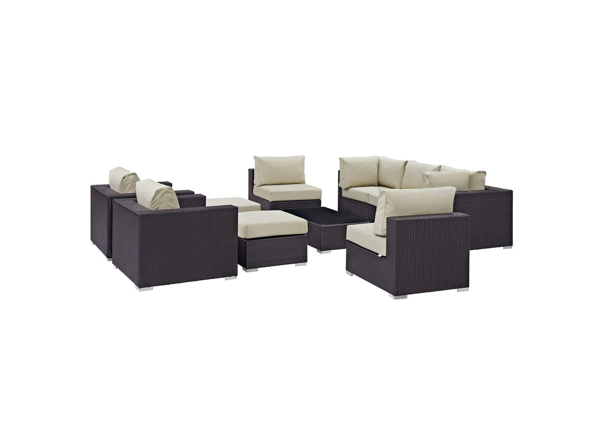 EEI-2169-EXP-BEI-SET Convene 10 Piece Outdoor Patio Sectional Set By Modway