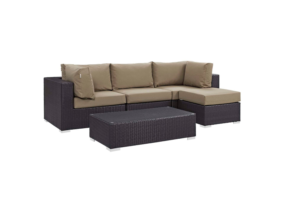 EEI-2172-EXP-MOC-SET Convene 5 Piece Outdoor Patio Sectional Set By Modway