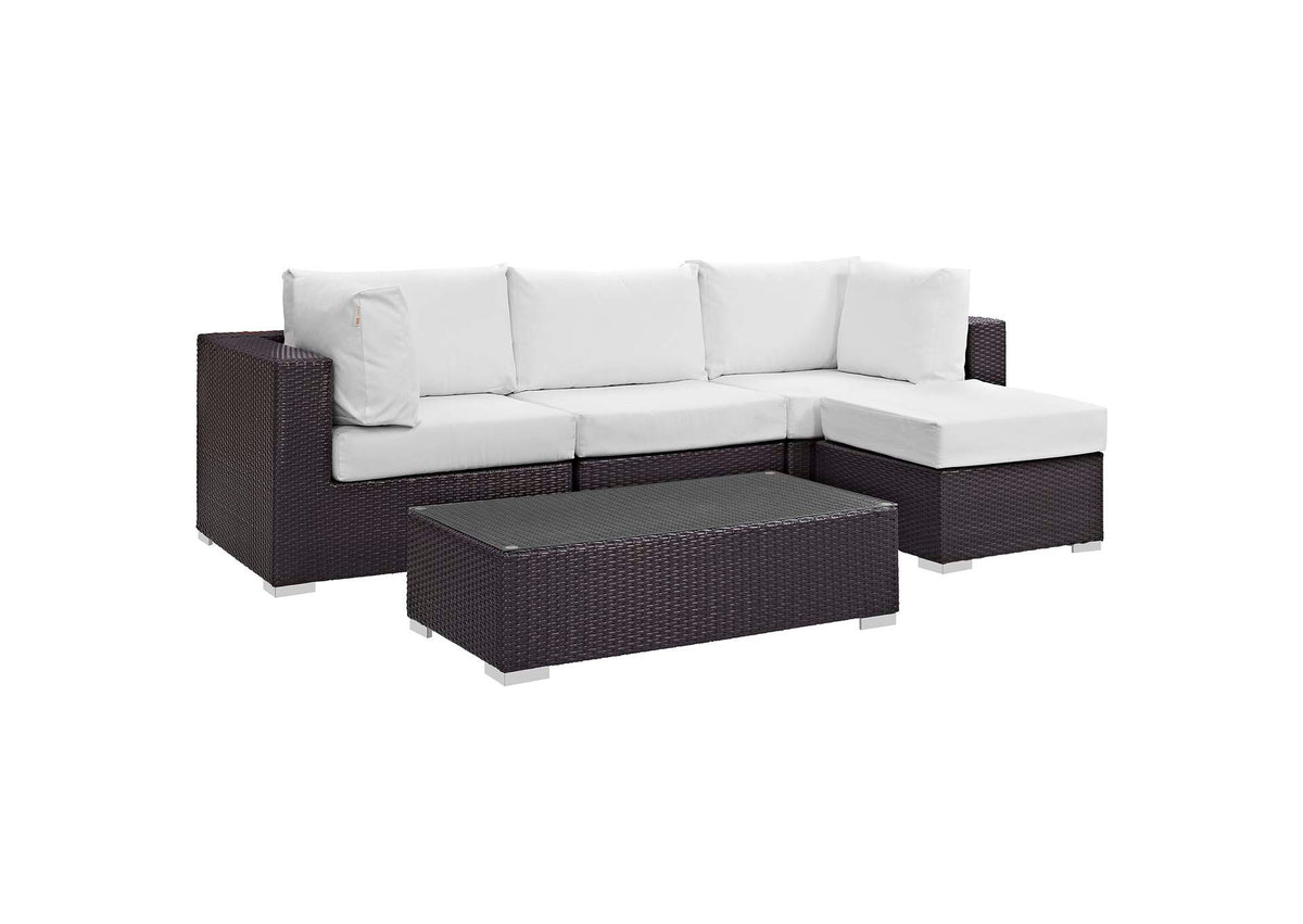EEI-2172-EXP-WHI-SET Convene 5 Piece Outdoor Patio Sectional Set By Modway