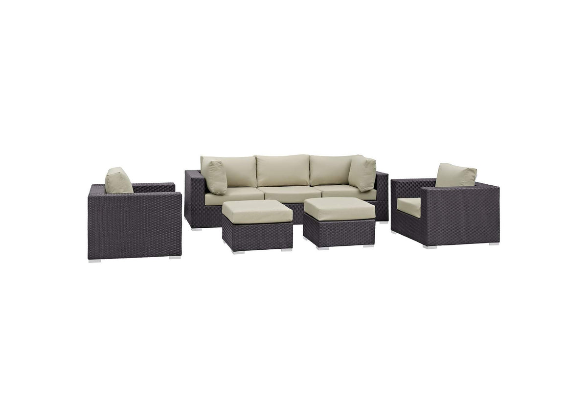 EEI-2200-EXP-BEI-SET Convene 7 Piece Outdoor Patio Sectional Set By Modway