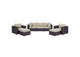 EEI-2200-EXP-BEI-SET Convene 7 Piece Outdoor Patio Sectional Set By Modway