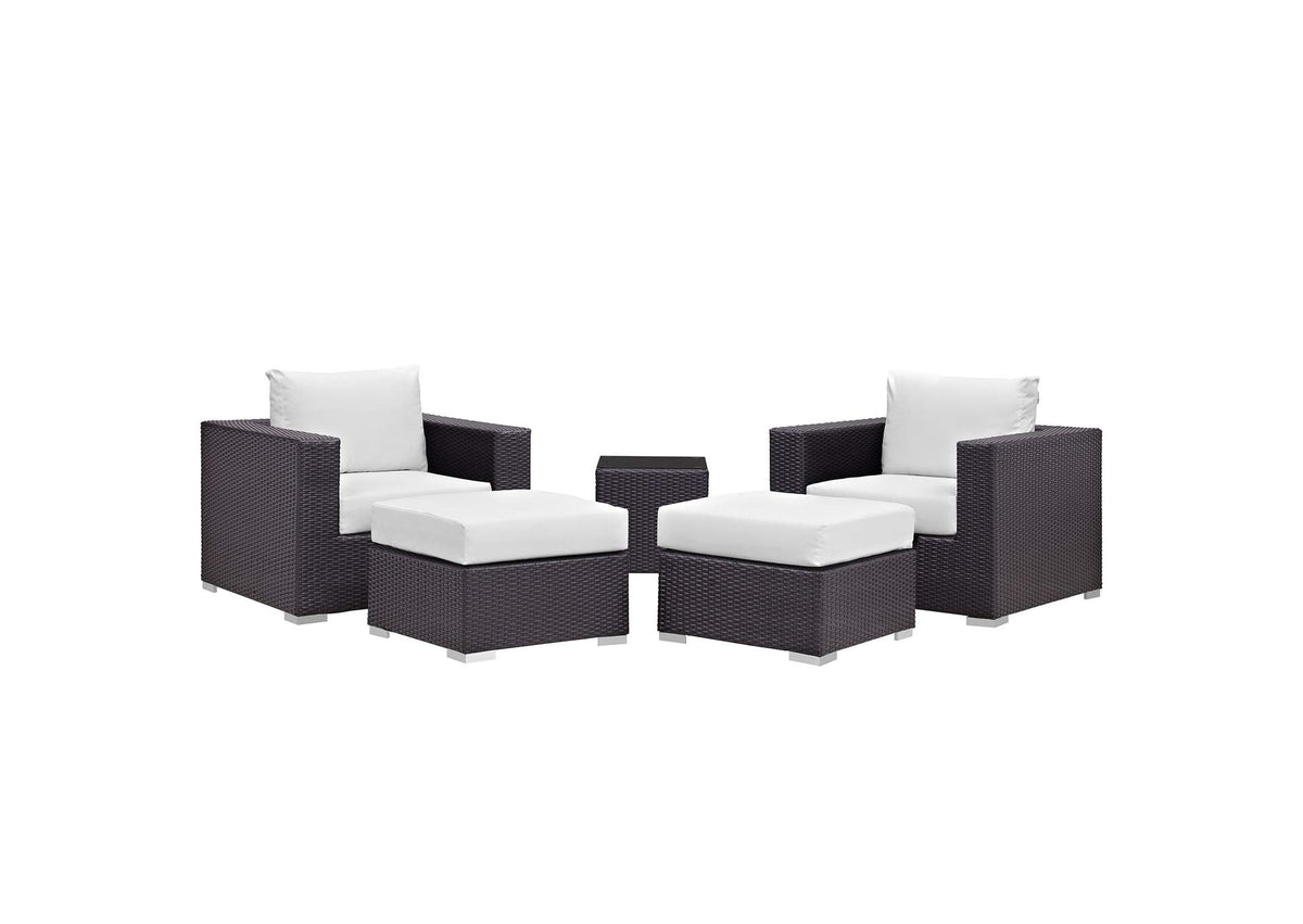 EEI-2201-EXP-WHI-SET Convene 5 Piece Outdoor Patio Sectional Set By Modway