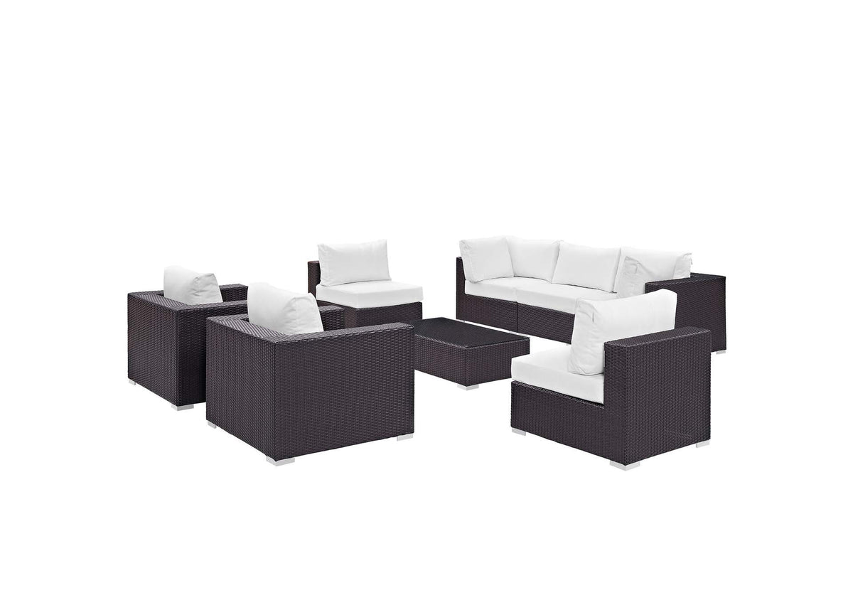 EEI-2203-EXP-WHI-SET Convene 8 Piece Outdoor Patio Sectional Set By Modway