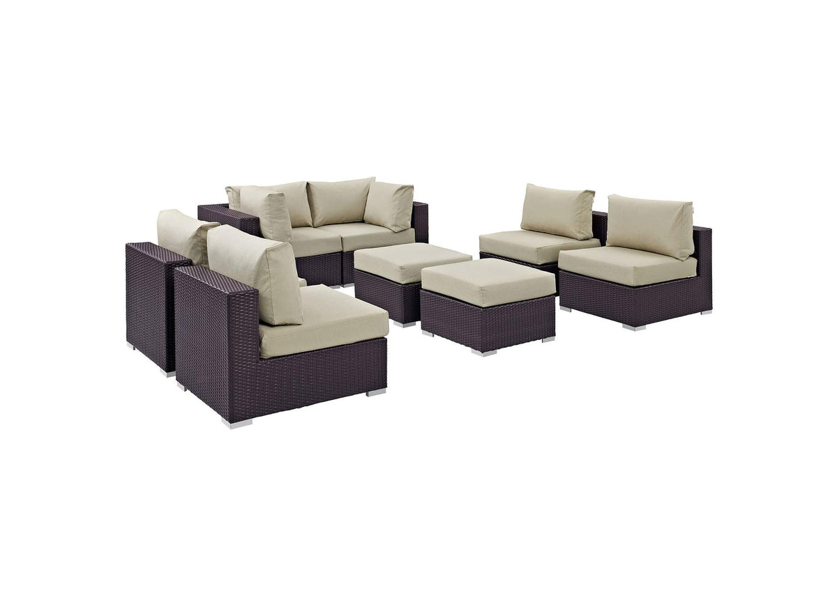 EEI-2204-EXP-BEI-SET Convene 8 Piece Outdoor Patio Sectional Set By Modway