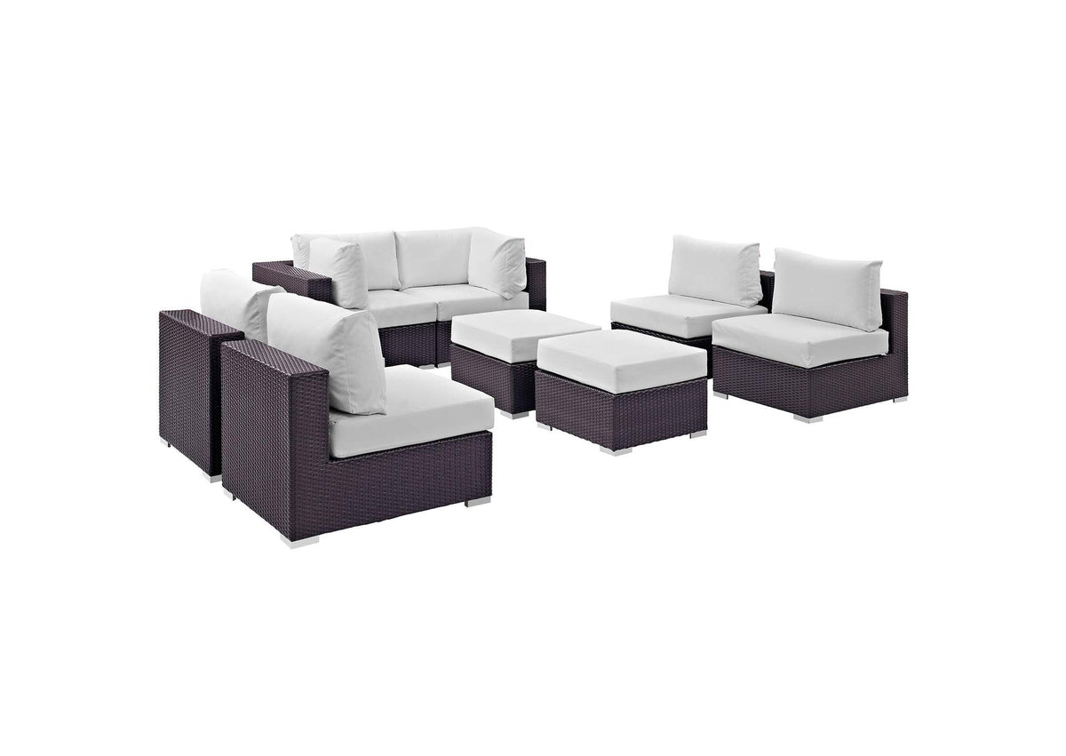 EEI-2204-EXP-WHI-SET Convene 8 Piece Outdoor Patio Sectional Set By Modway