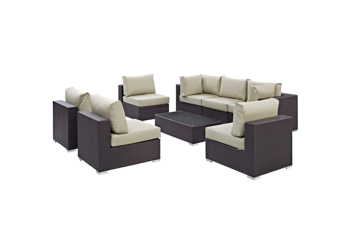 EEI-2205-EXP-BEI-SET Convene 8 Piece Outdoor Patio Sectional Set By Modway