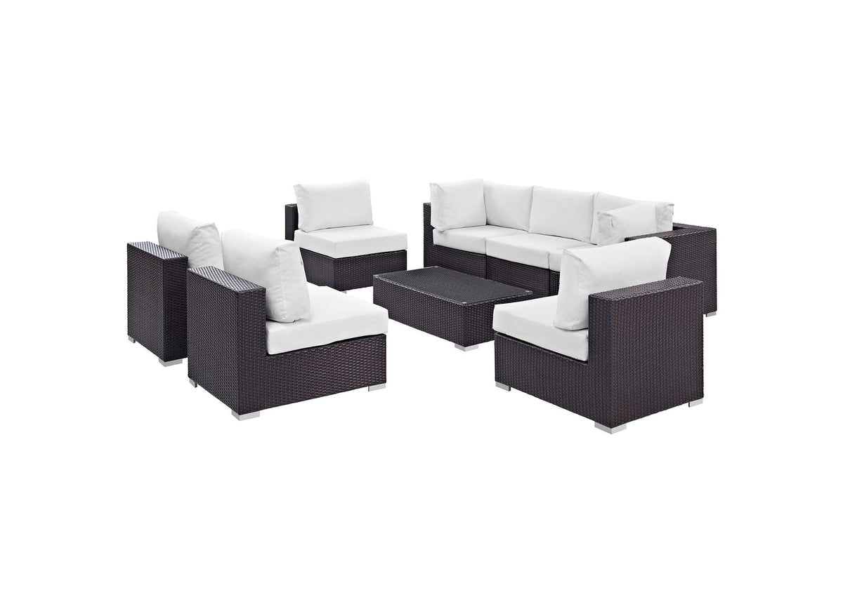 EEI-2205-EXP-WHI-SET Convene 8 Piece Outdoor Patio Sectional Set By Modway