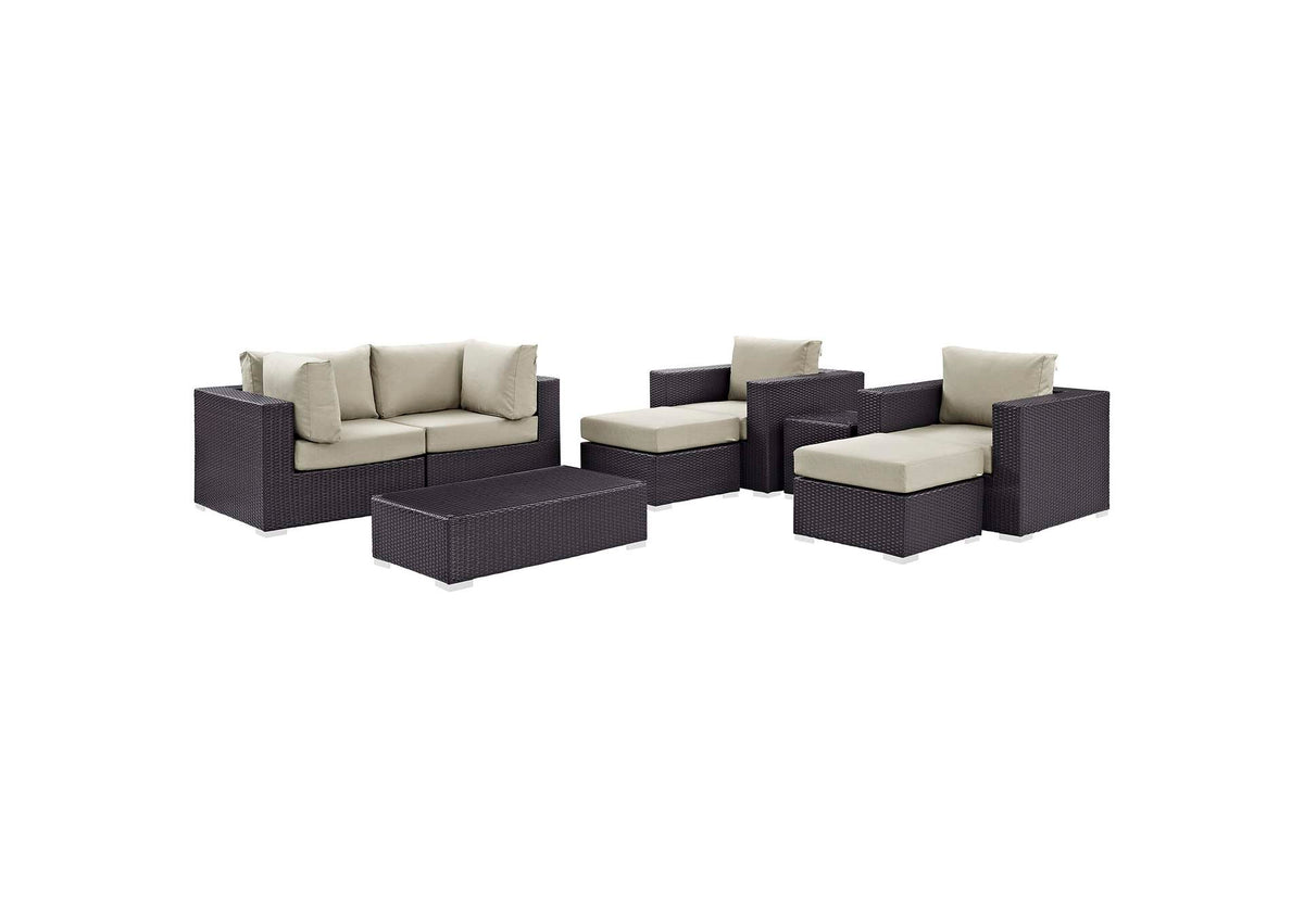 EEI-2206-EXP-BEI-SET Convene 8 Piece Outdoor Patio Sectional Set By Modway