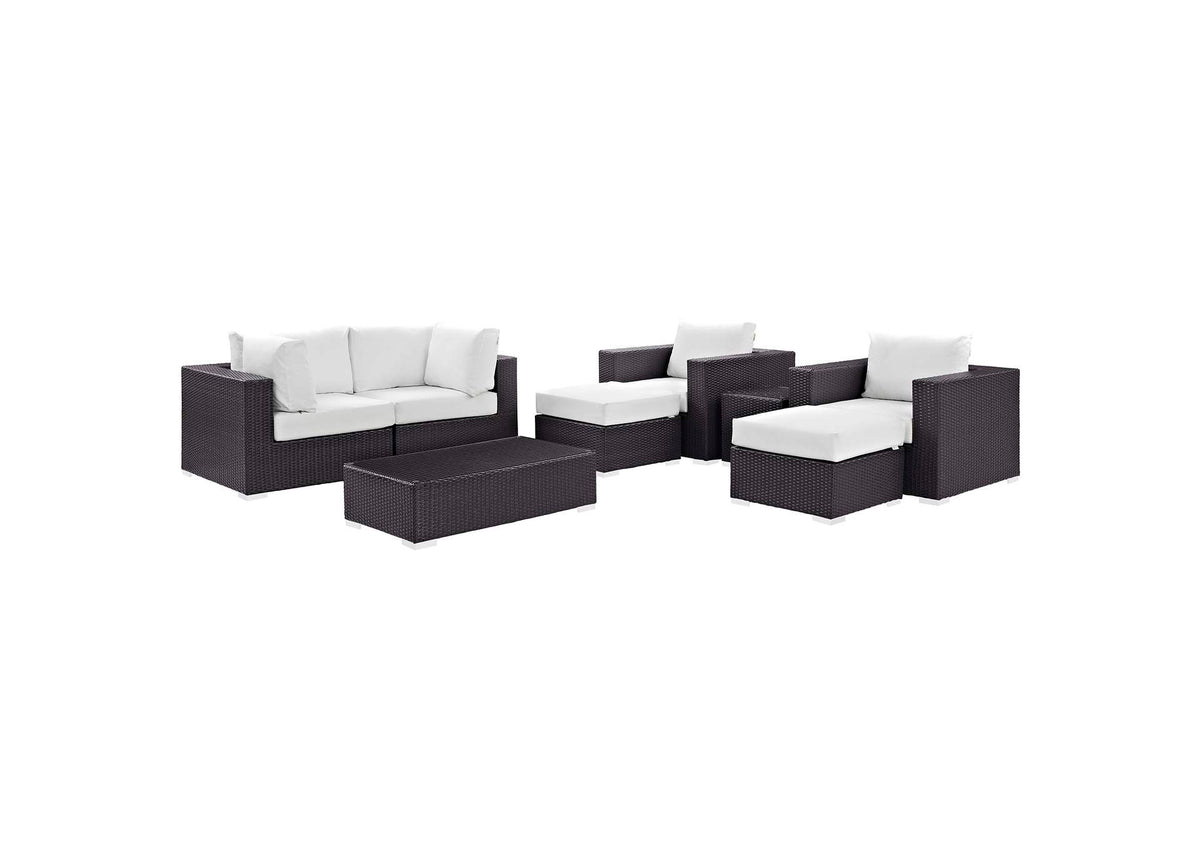 EEI-2206-EXP-WHI-SET Convene 8 Piece Outdoor Patio Sectional Set By Modway