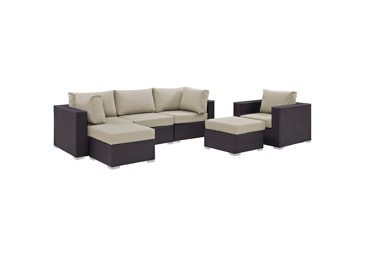 EEI-2207-EXP-BEI-SET Convene 6 Piece Outdoor Patio Sectional Set By Modway