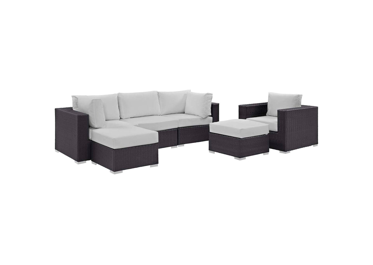 EEI-2207-EXP-WHI-SET Convene 6 Piece Outdoor Patio Sectional Set By Modway