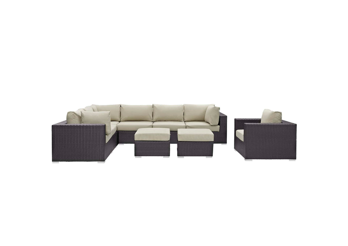 EEI-2208-EXP-BEI-SET Convene 9 Piece Outdoor Patio Sectional Set By Modway