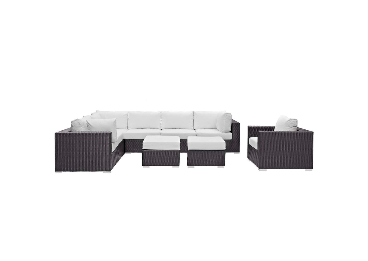 EEI-2208-EXP-WHI-SET Convene 9 Piece Outdoor Patio Sectional Set By Modway