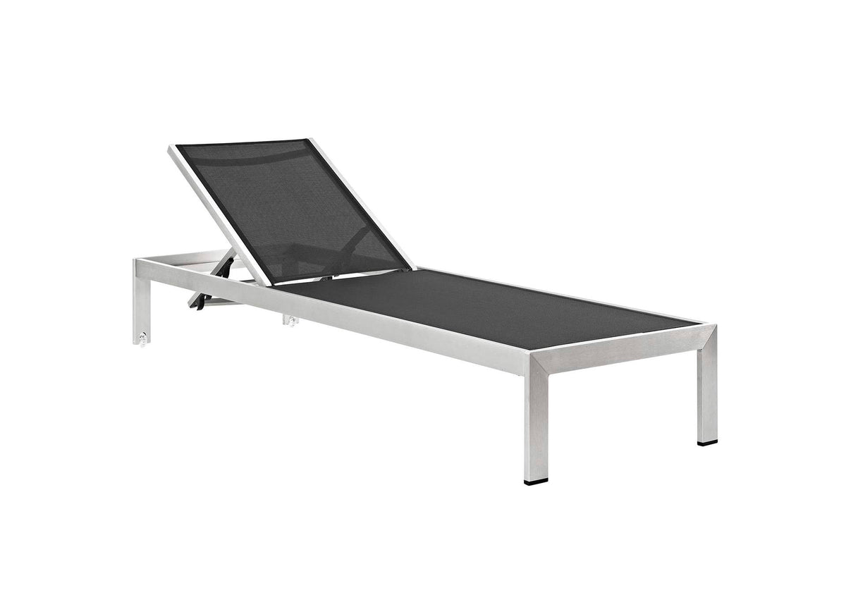 EEI-2249-SLV-BLK Shore Outdoor Patio Aluminum Mesh Chaise By Modway
