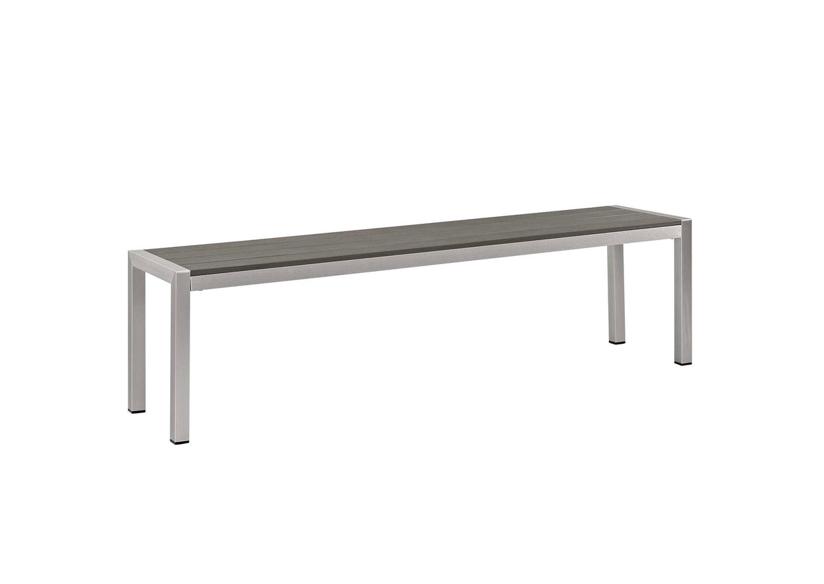EEI-2252-SLV-GRY Shore Outdoor Patio Aluminum Bench By Modway
