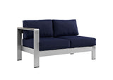 EEI-2265-SLV-NAV Shore Left-Arm Corner Sectional Outdoor Patio Aluminum Loveseat By Modway
