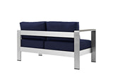 EEI-2265-SLV-NAV Shore Left-Arm Corner Sectional Outdoor Patio Aluminum Loveseat By Modway