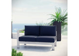 EEI-2265-SLV-NAV Shore Left-Arm Corner Sectional Outdoor Patio Aluminum Loveseat By Modway