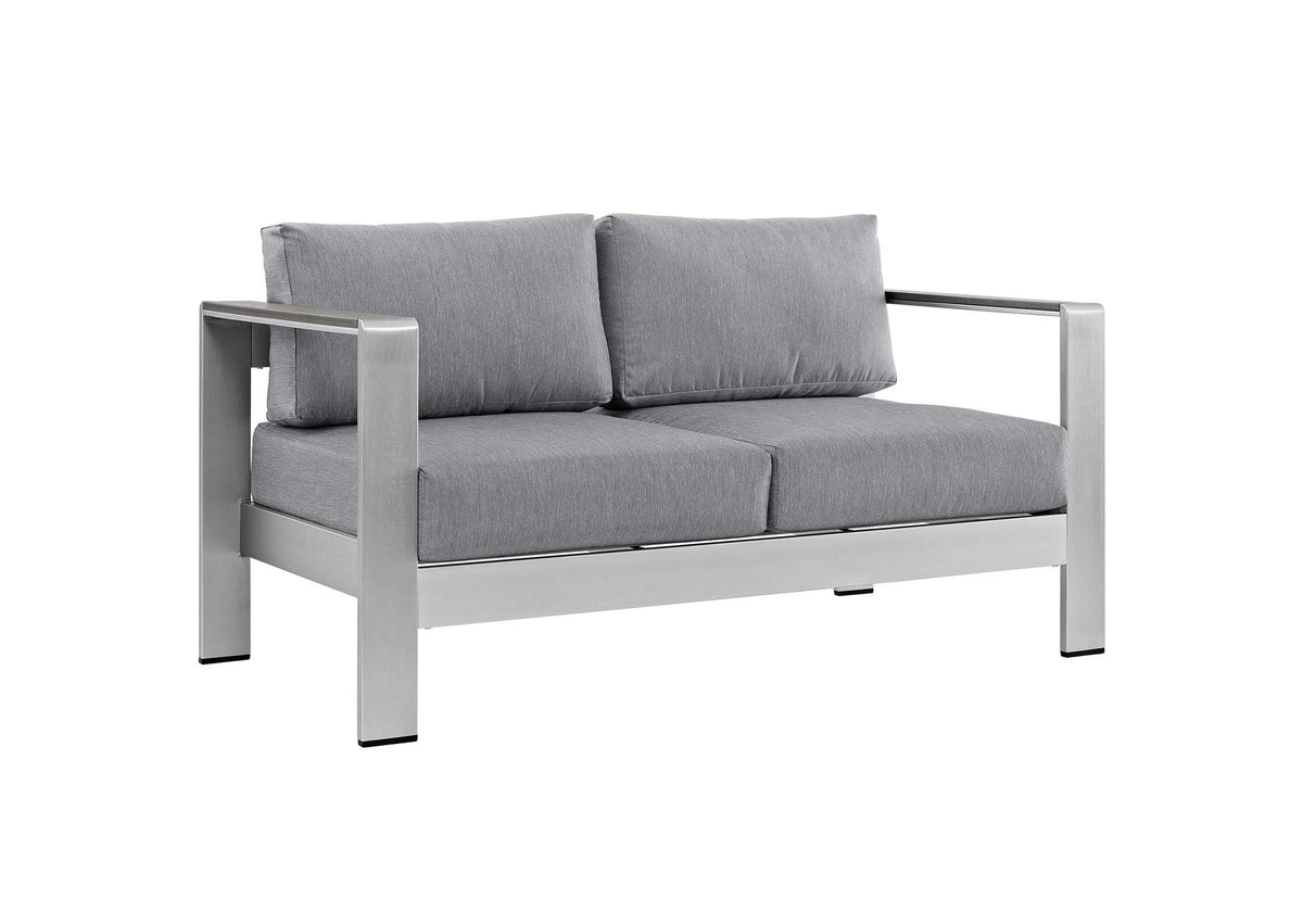 EEI-2267-SLV-GRY Shore Outdoor Patio Aluminum Loveseat By Modway
