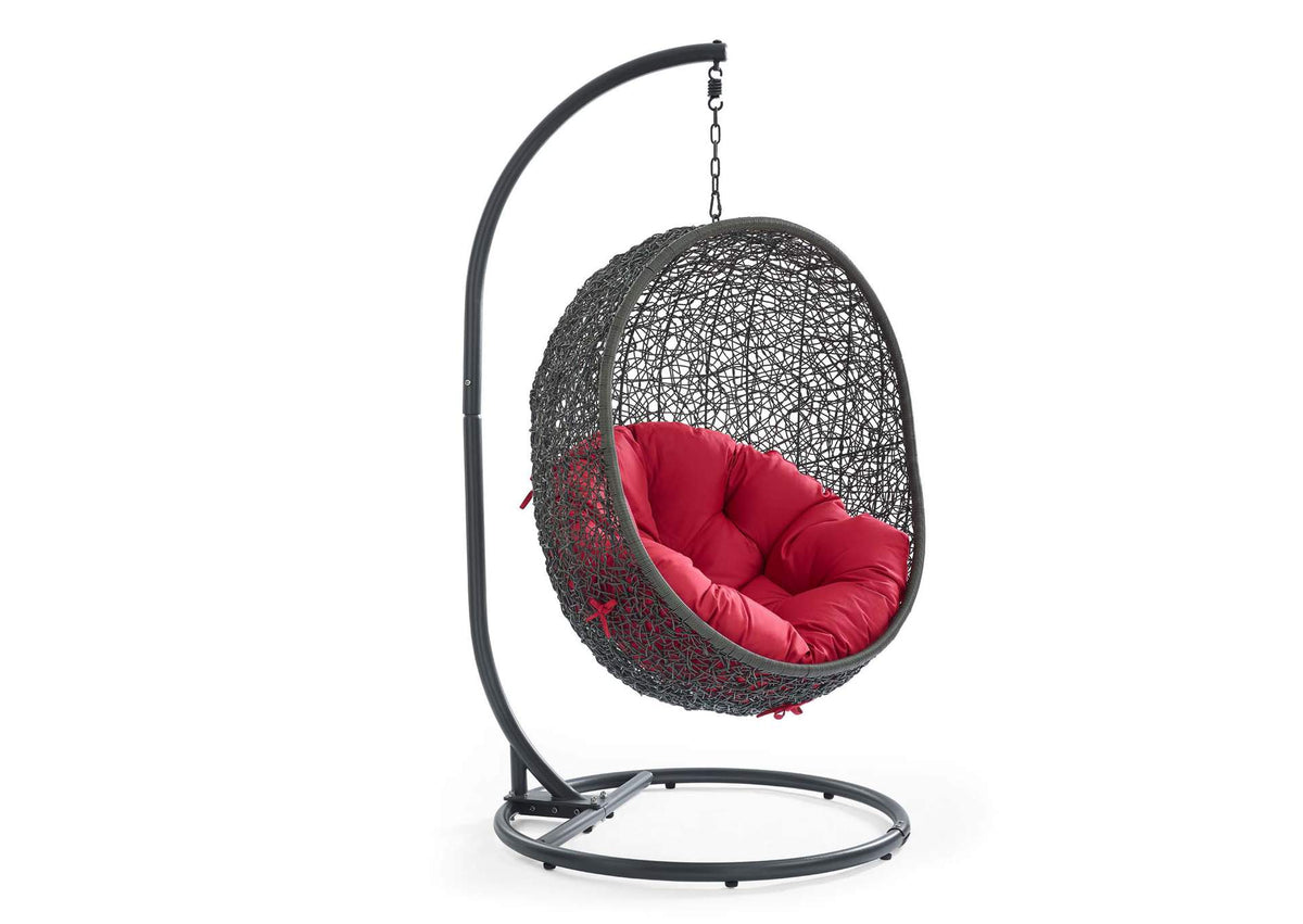 EEI-2273-GRY-RED Hide Outdoor Patio Swing Chair With Stand By Modway