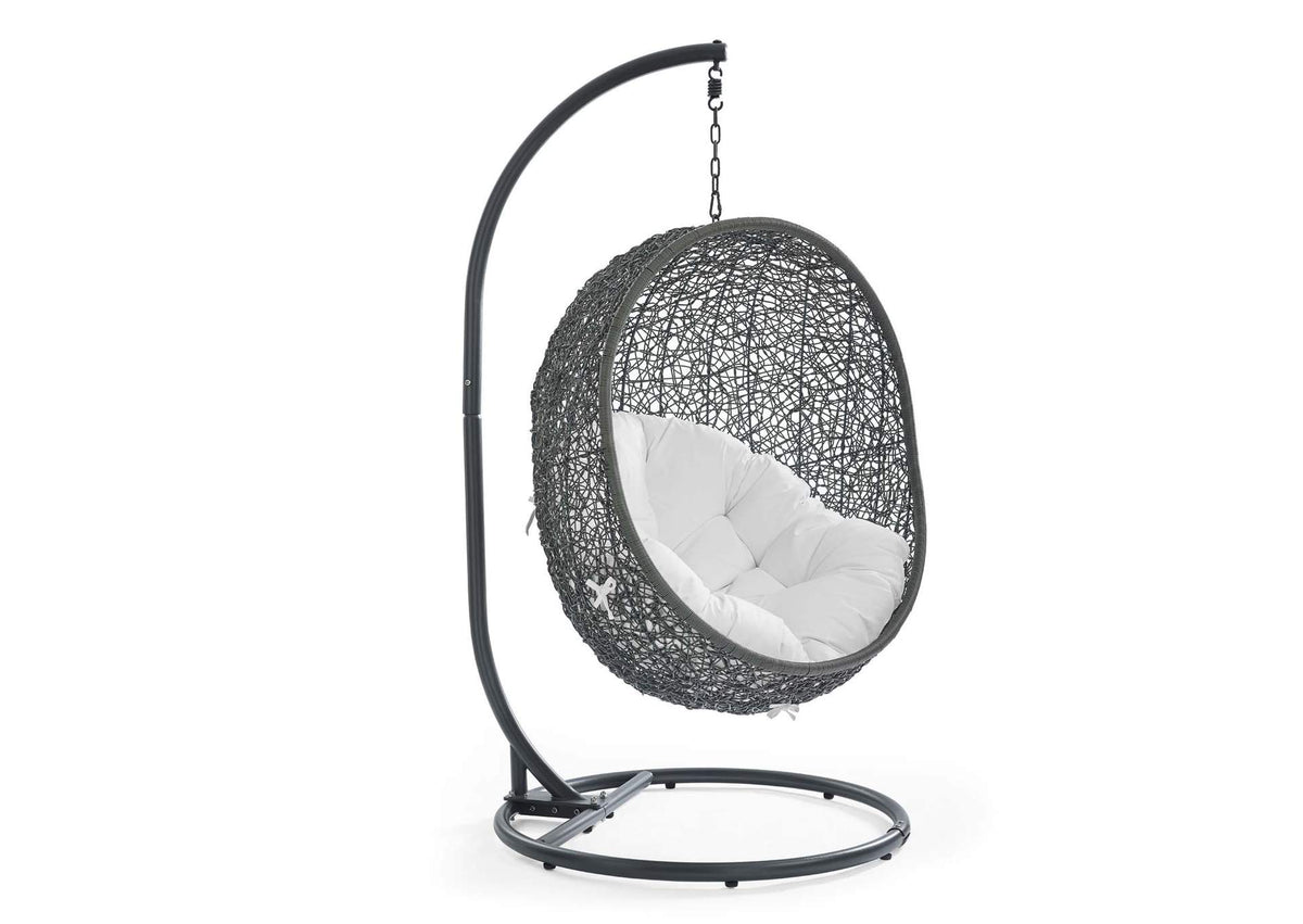 EEI-2273-GRY-WHI Hide Outdoor Patio Swing Chair With Stand By Modway