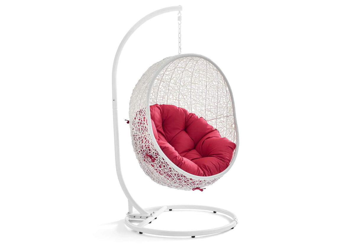 EEI-2273-WHI-RED Hide Outdoor Patio Swing Chair With Stand By Modway