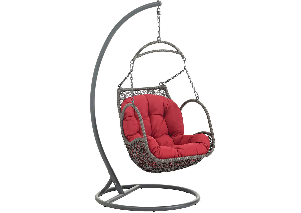 EEI-2279-RED-SET Arbor Outdoor Patio Wood Swing Chair By Modway